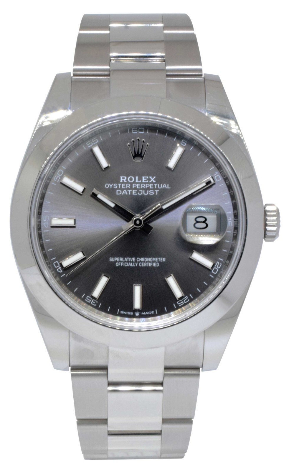 NOS Rolex Datejust 41 SS Rhodium Index Dial Oyster Mens Watch B/P '21 126300