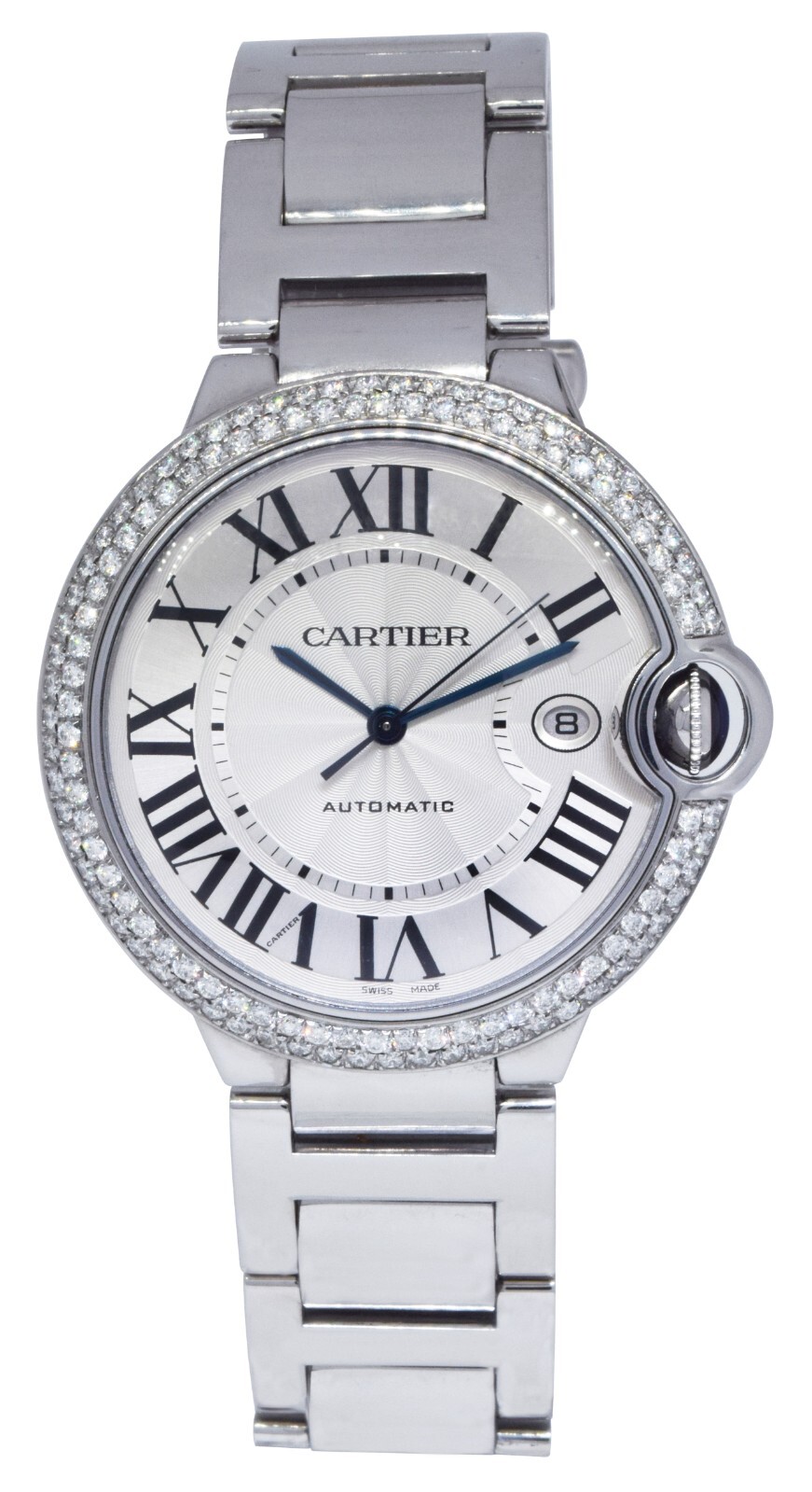 Cartier Ballon Bleu 42mm Steel Diamond Bezel Automatic Watch 3001