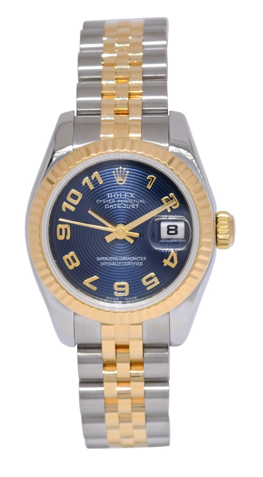 Rolex Datejust 18k Yellow Gold/Steel Blue Concentric Dial 26mm Watch D 179173