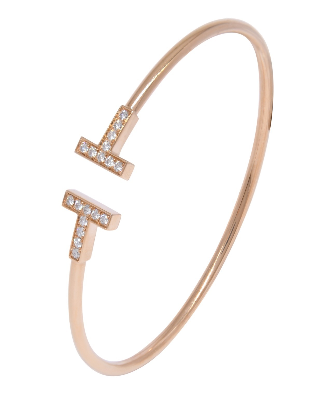 Tiffany & Co. Tiffany T Diamond Wire Bracelet 18k Rose Gold Size Medium