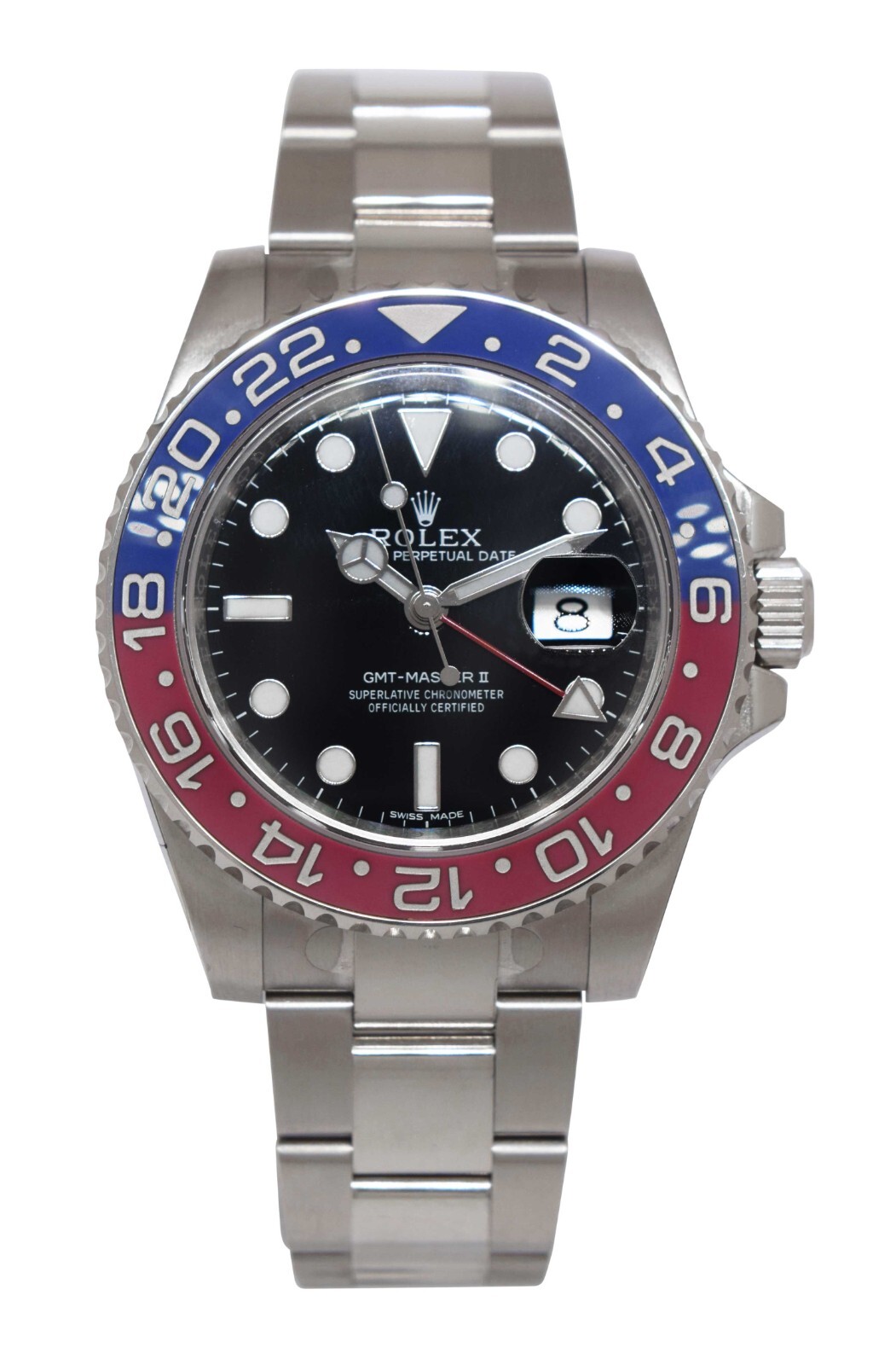 NOS Rolex GMT-Master II 18k White Gold Ceramic "Pepsi" Watch B/B 116719