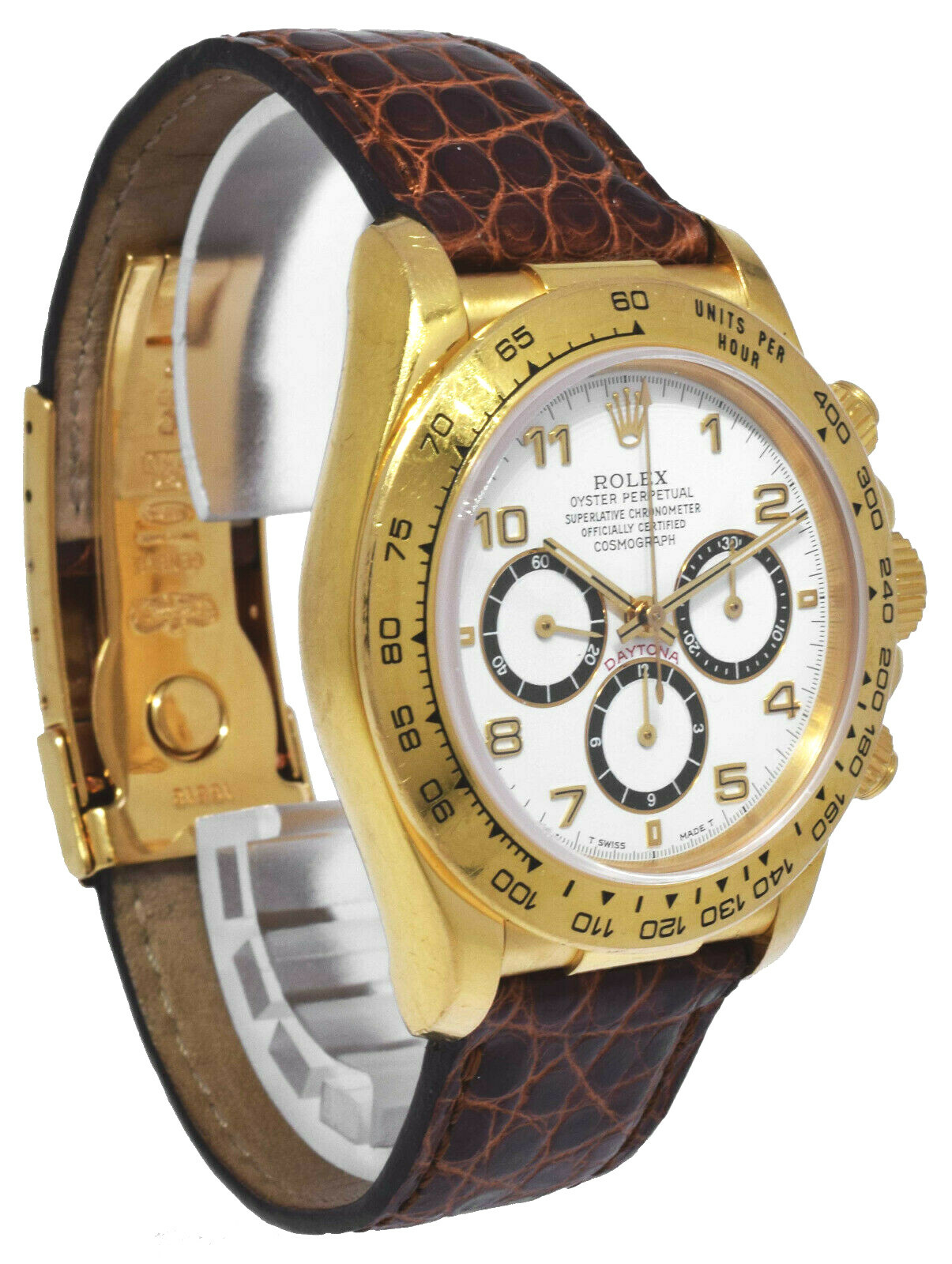 Rolex Daytona Chronograph 18k YG White Dial Leather strap Watch Box  N 16518