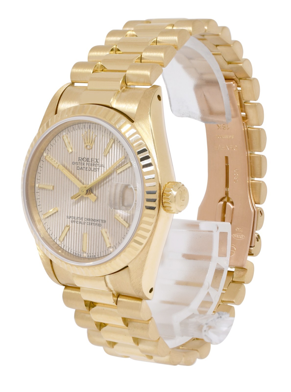 Rolex Datejust President 18k Yellow Gold Silver Tapestry 31mm Watch '84 68278