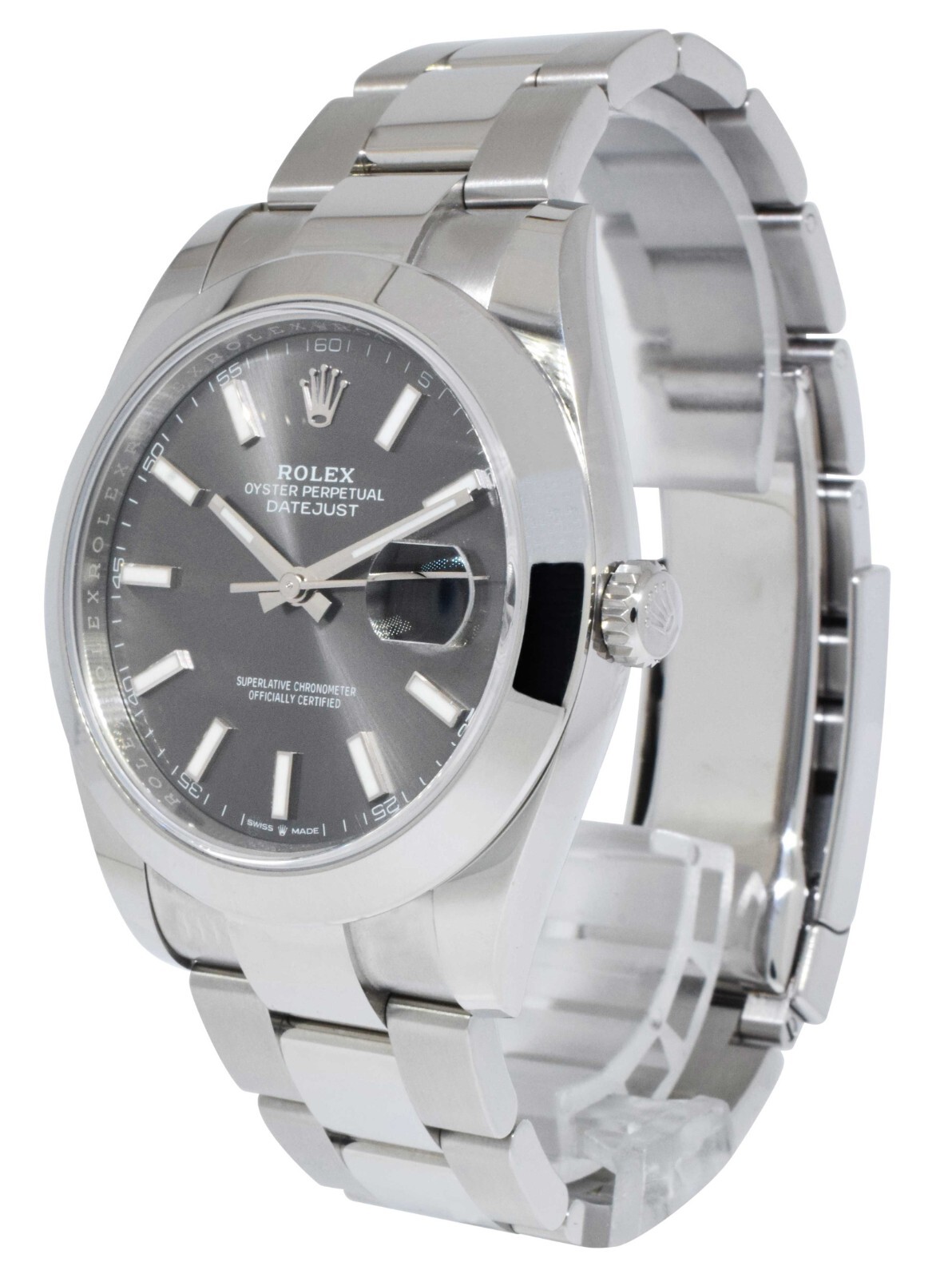 NOS Rolex Datejust 41 SS Rhodium Index Dial Oyster Mens Watch B/P '21 126300