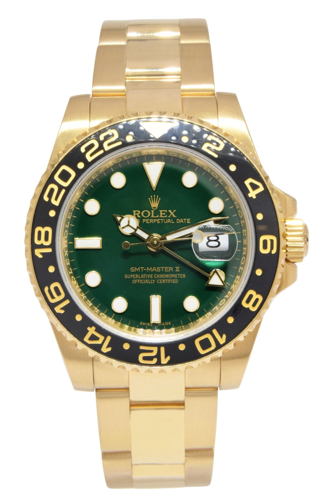 Rolex GMT-MASTER II 18k Yellow Gold & Ceramic Green Dial 40mm Watch Z 116718