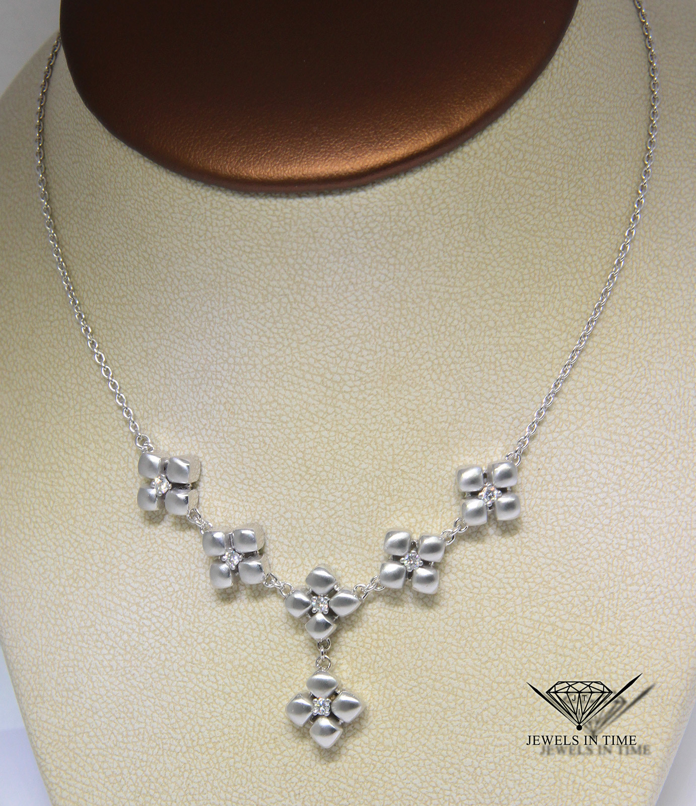 Marlene Stowe Flower Motif 18k White Gold Diamond Necklace Chain 16"