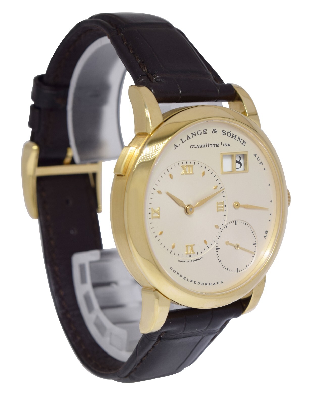 A. Lange & Sohne Lange 1 Yellow Gold Silver Ivory Dial 38.5mm Watch 101.021
