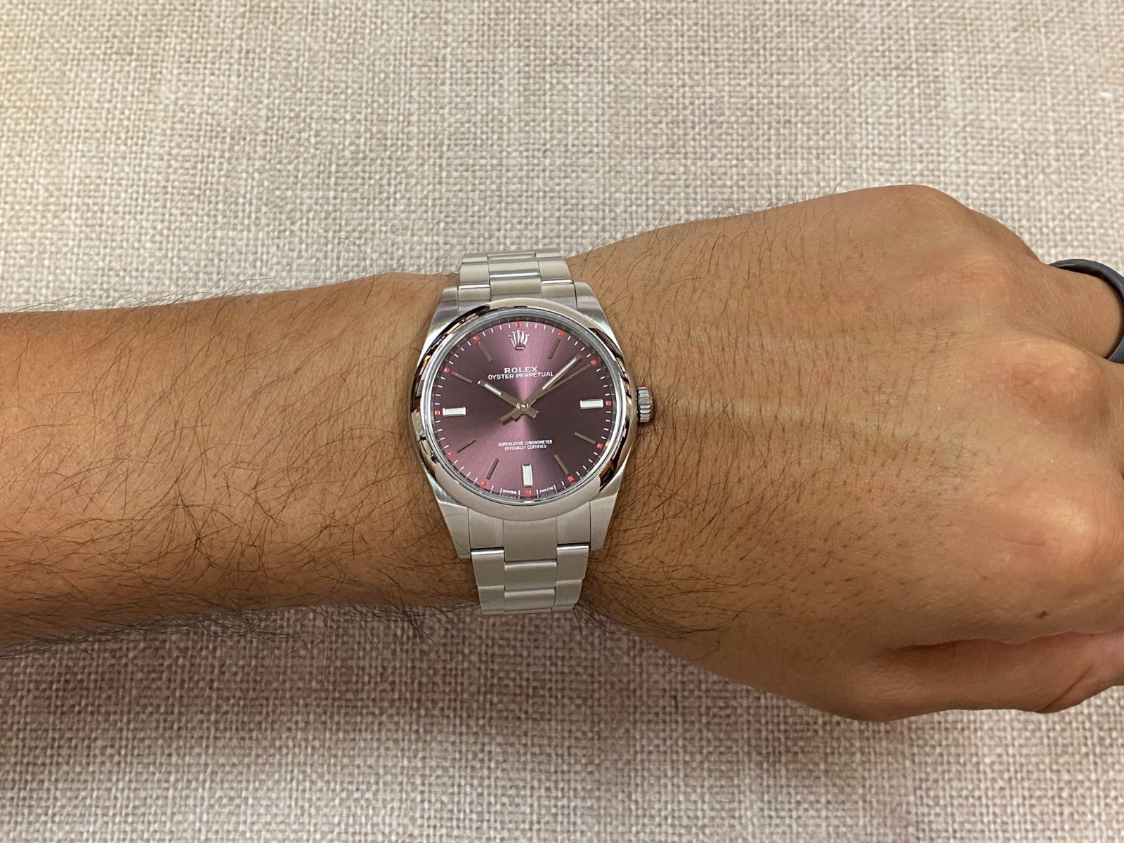Rolex Oyster Perpetual 39 Steel Purple Grape Dial Mens Watch B/P '19 114300