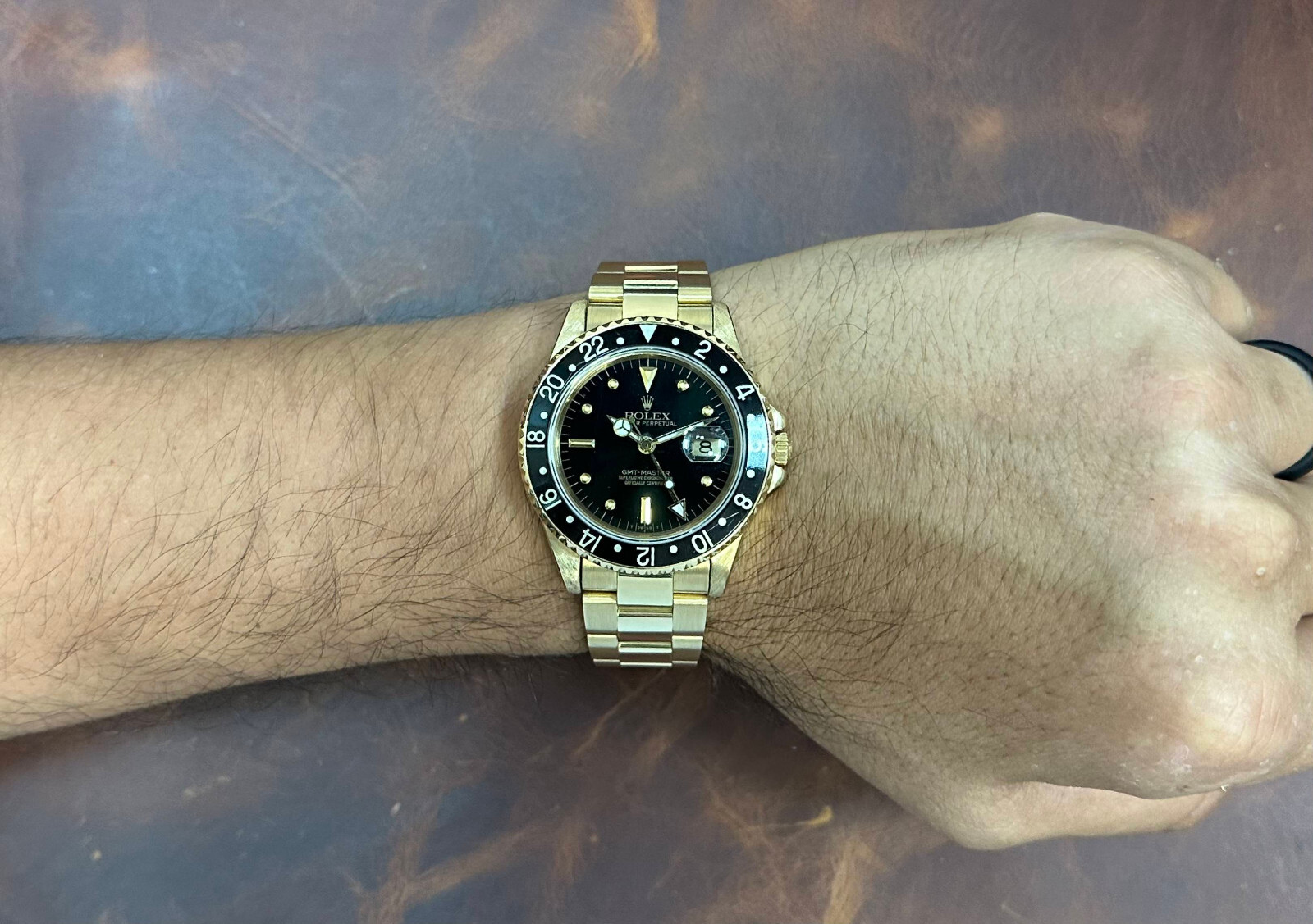 Rolex GMT-Master 18k Yellow Gold Black Nipple Dial 40mm Oyster Watch '84 16758