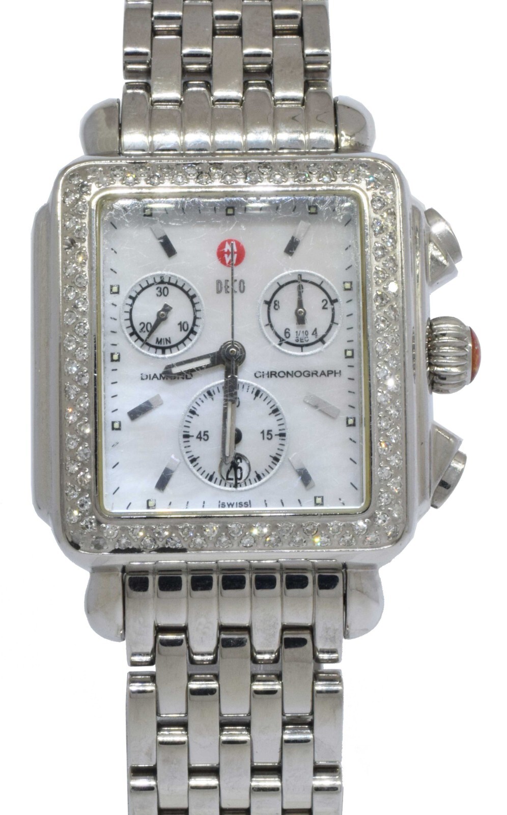 Michele Deco Diamond Chronograph Steel MOP Ladies 33mm Quartz Watch 71-6000 Michele Deco Diamond Chronograph Steel MOP Ladies 33mm Quartz Watch 71-6000