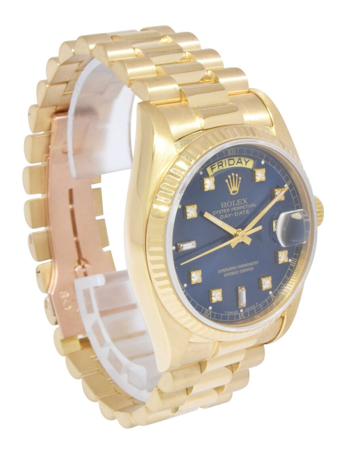 Rolex Day-Date President 18k Yellow Gold Blue Diamond Dial 36mm Watch '79 18038