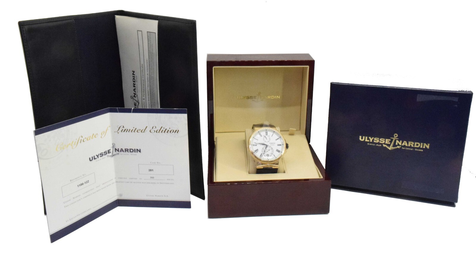 Ulysse Nardin Marine Chronometer 18k Rose Gold Mens 45mm Watch Box/Book 1186-122