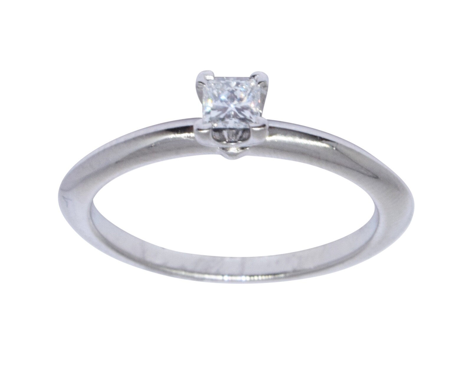 Tiffany & Co. 0.17 Carat Princess Cut Diamond & Platinum Ring & Box Size 6