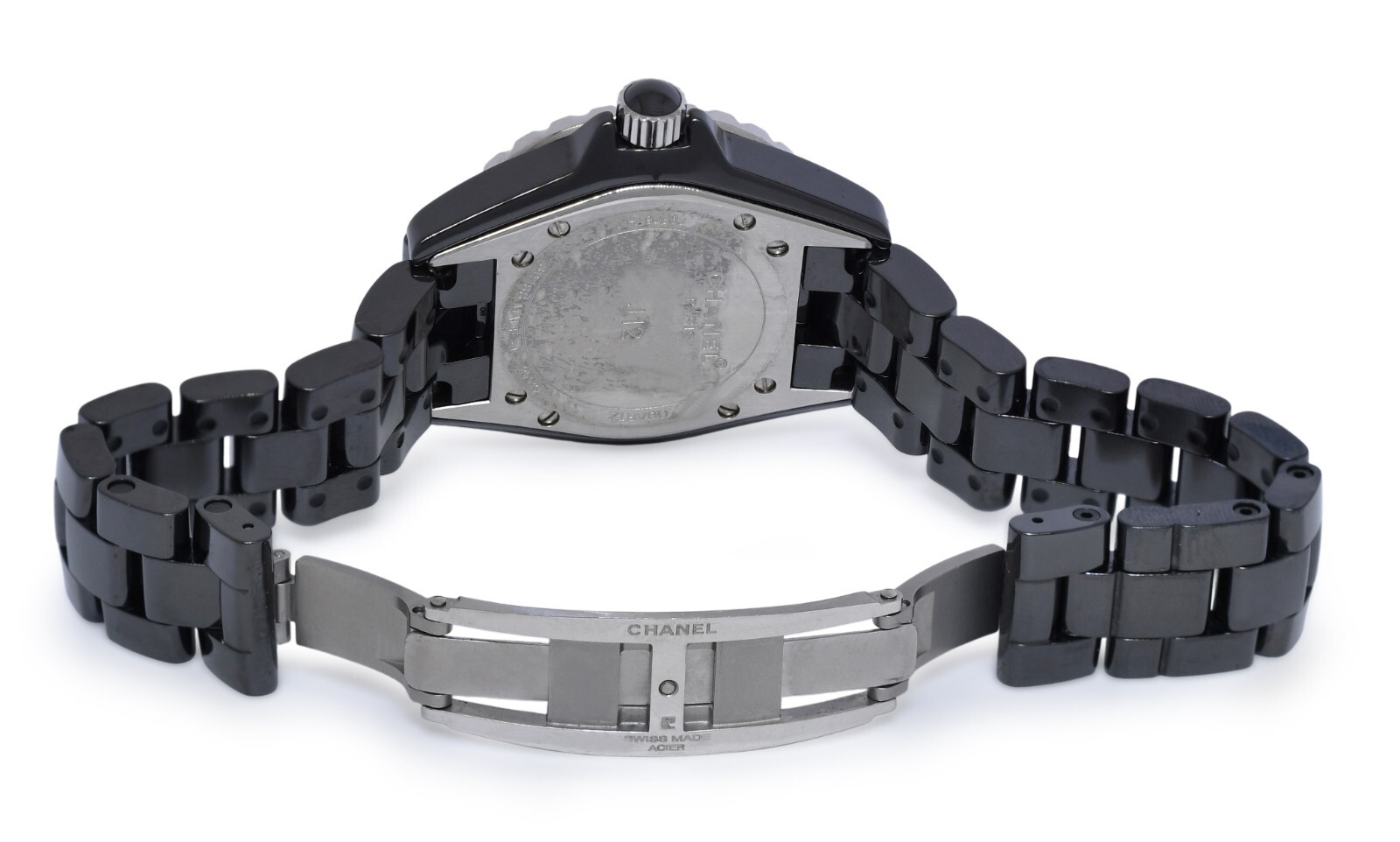 Chanel J12 Black Ceramic & Steel Ladies 33mm Quartz Watch +Box H0682