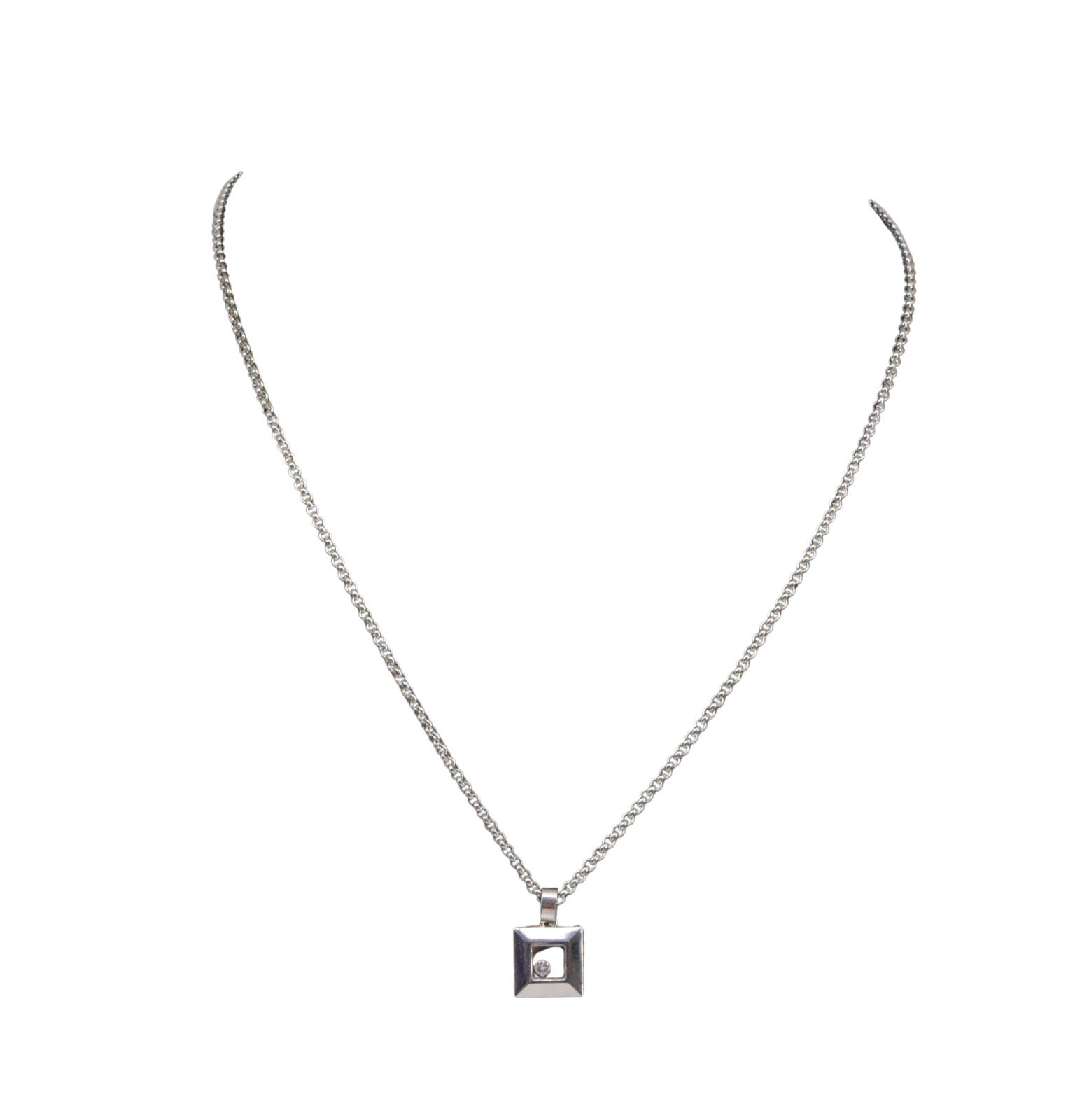 Chopard Happy Diamonds 18k White Gold Square Pendant Necklace +Cert 79/2938-20