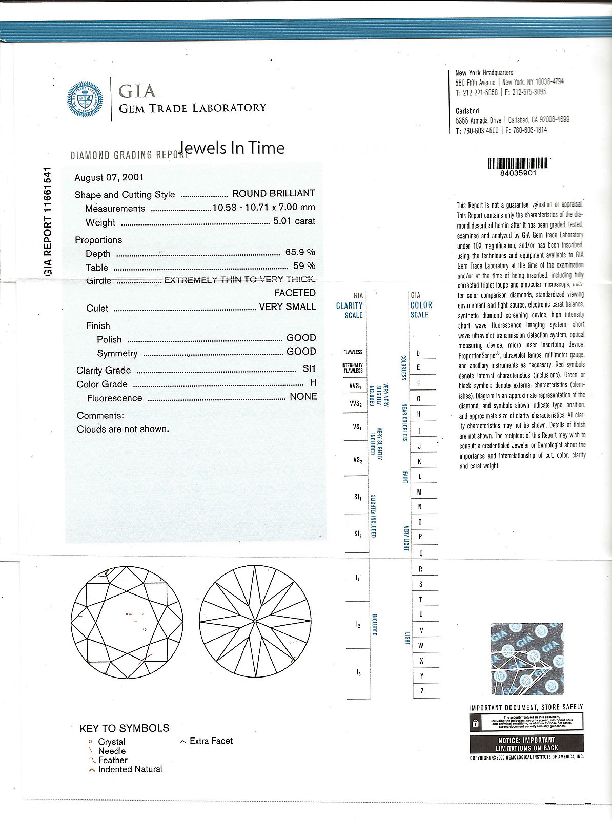 5.01 Carat Round Brilliant Diamond Platinum Ring GIA Certificate 6.25