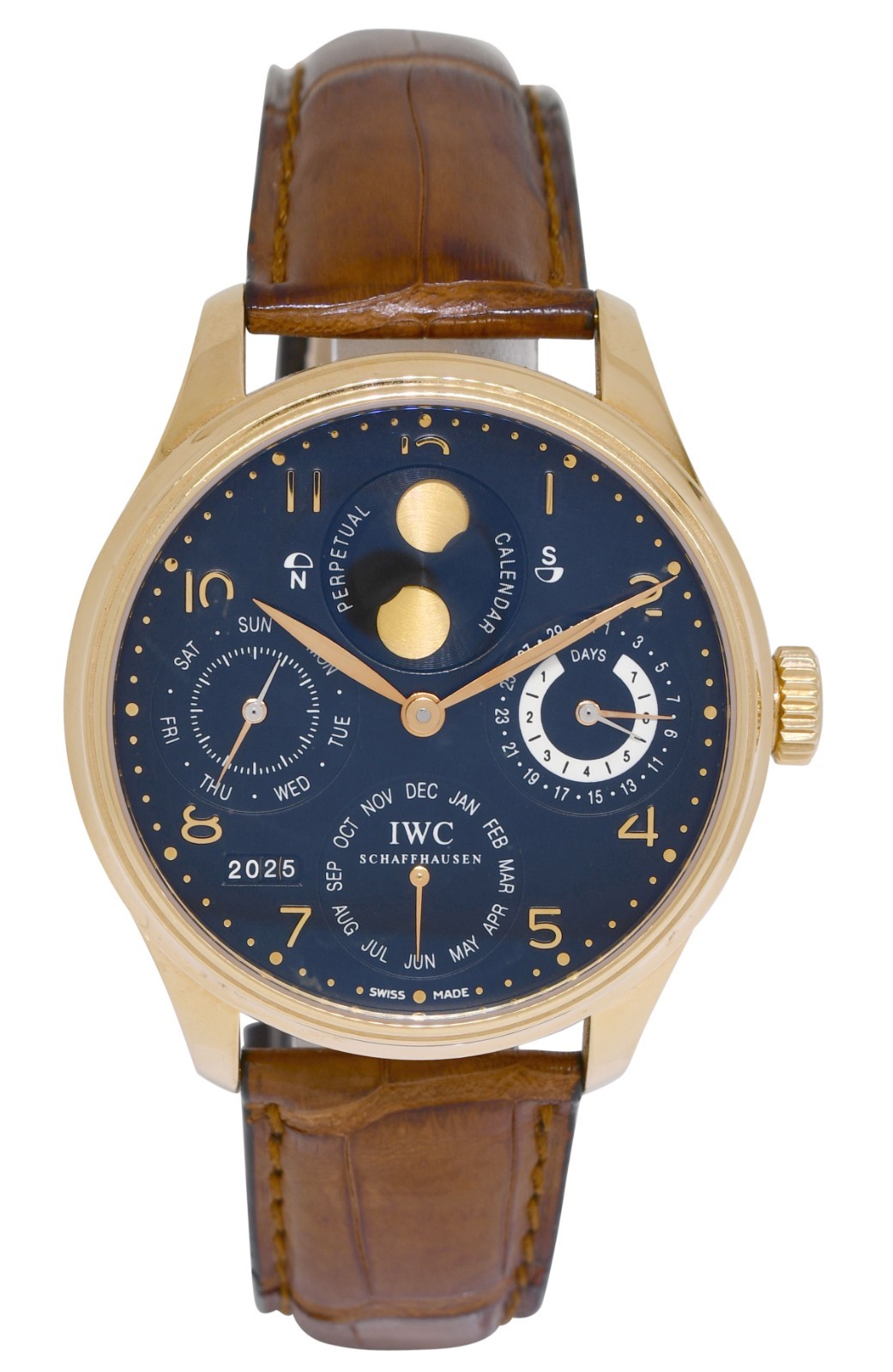 IWC Portuguese Perpetual Calendar 18k Rose Gold Double Moon 44mm Watch B/P 5021