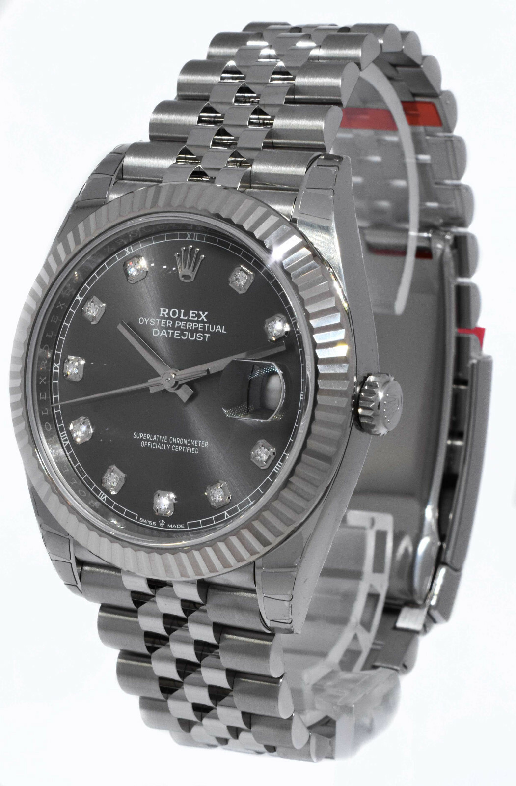 NOS Rolex Datejust 41 Steel 18k WG Rhodium Diamond Dial Watch B/P '21 126334