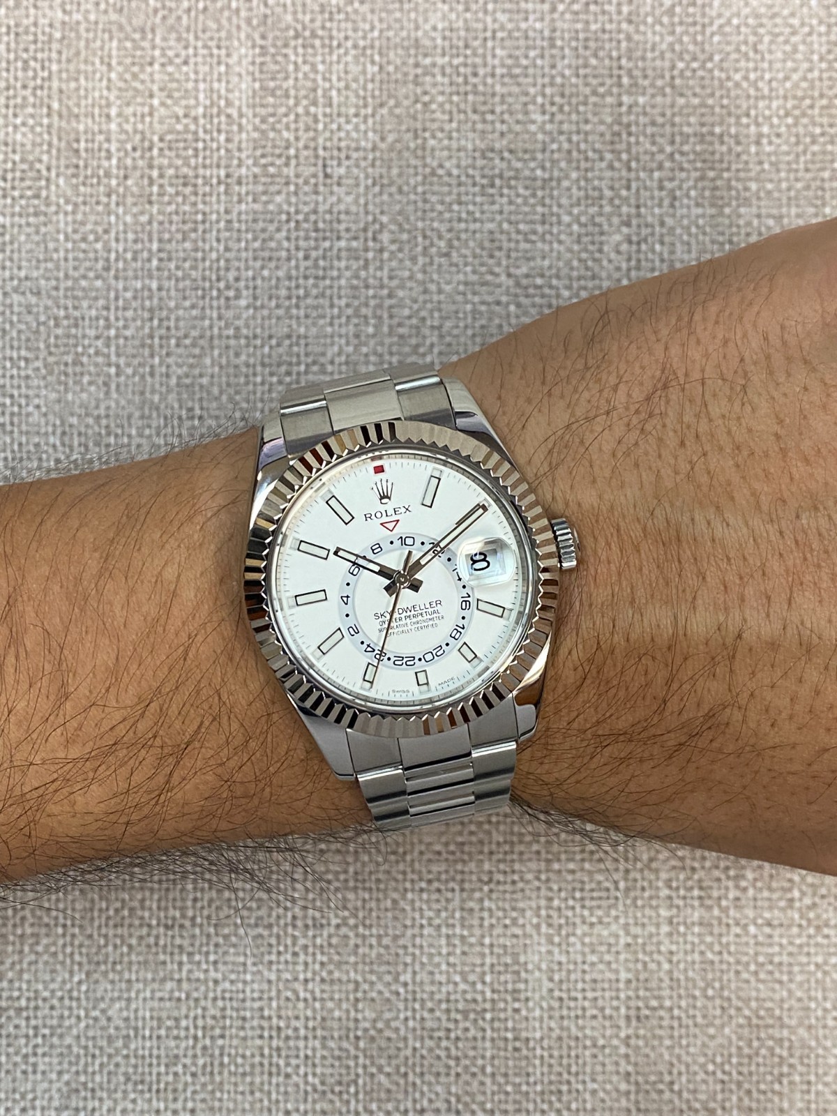 Rolex Sky-Dweller Steel & 18k Gold Bezel White Dial 42mm Watch B/P '22 326934