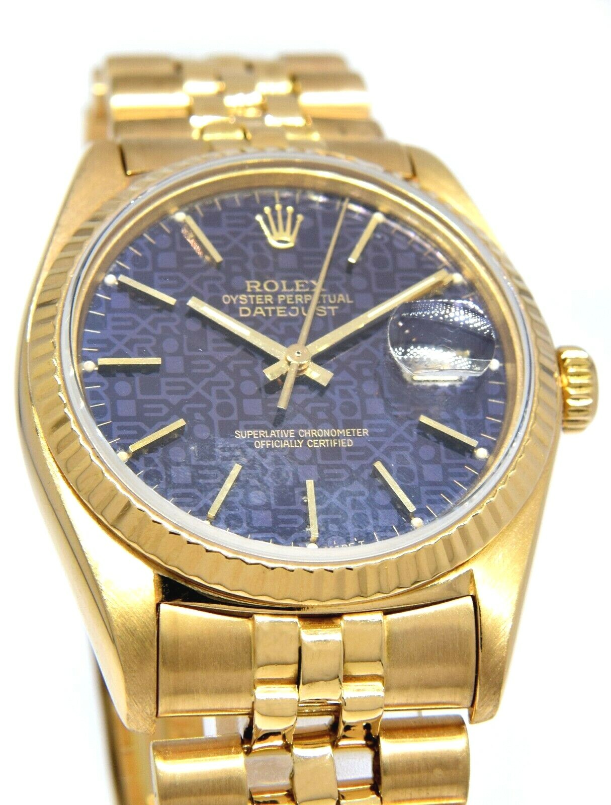Rolex Datejust 18k Yellow Gold Purple Jubilee Mens 36mm Watch 16018