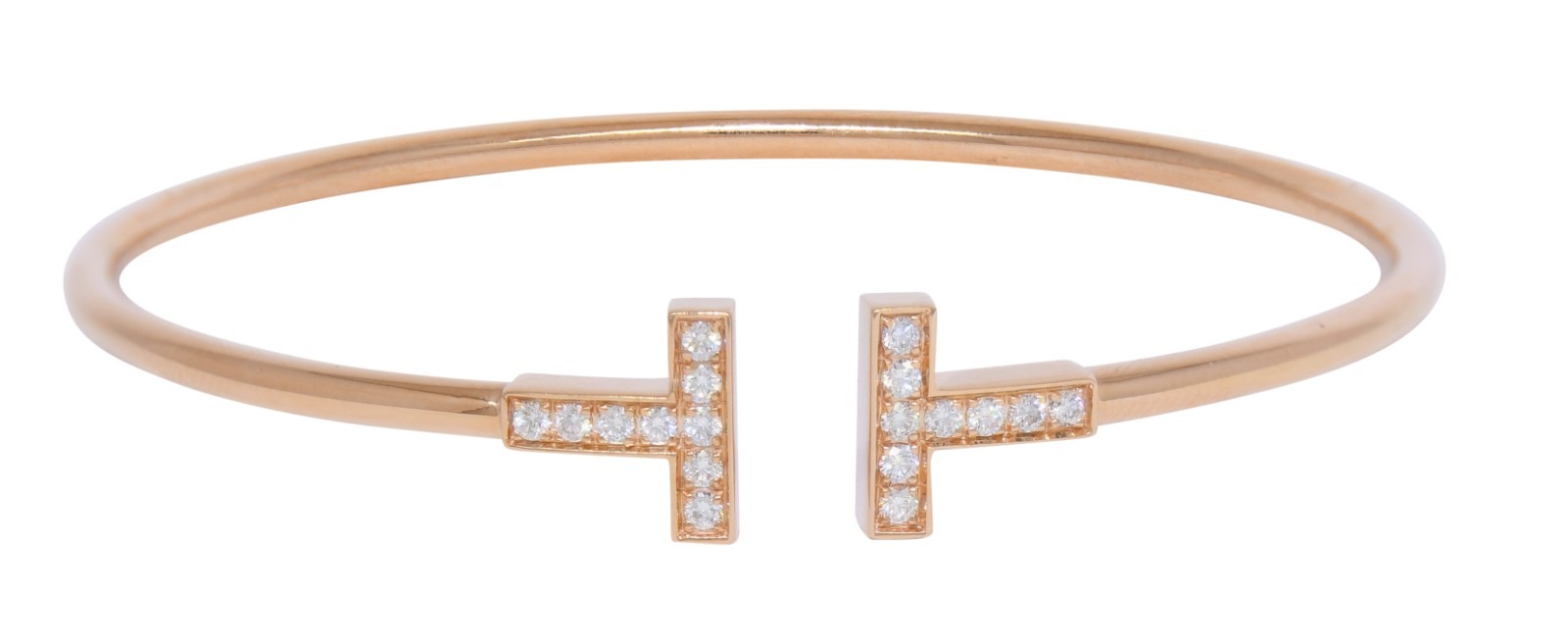 Tiffany & Co. Tiffany T Diamond Wire Bracelet 18k Rose Gold Size Medium