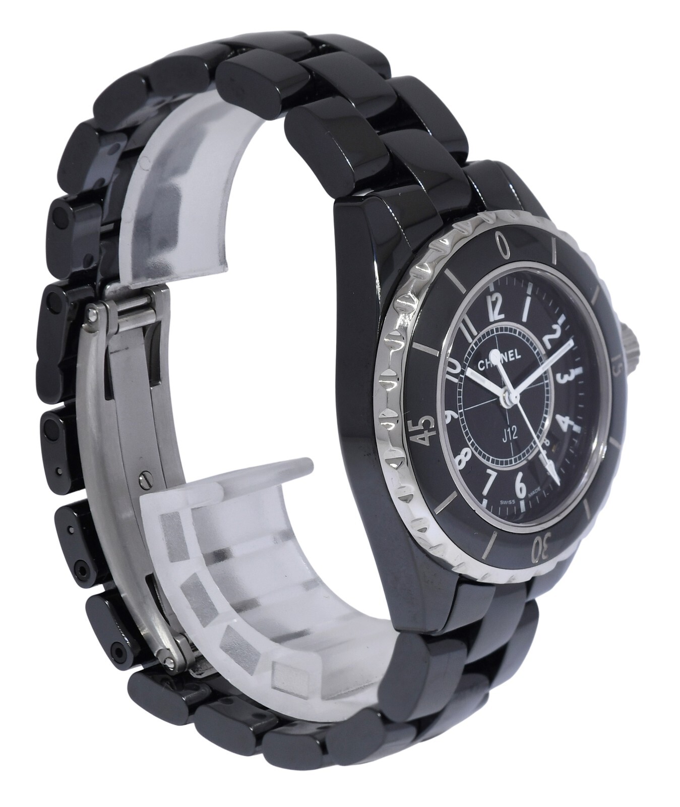 Chanel J12 Black Ceramic & Steel Ladies 33mm Quartz Watch +Box H0682