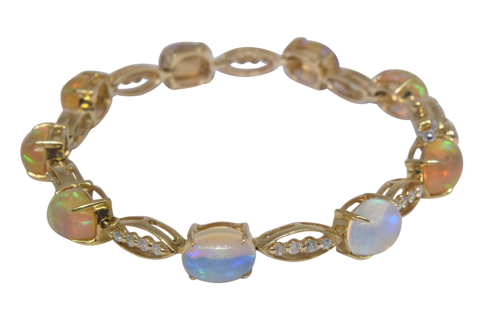 UCG 14k Yellow Gold Opal & Diamond Ladies Bracelet 6.5" UCG 14k Yellow Gold Opal & Diamond Ladies Bracelet 6.5"