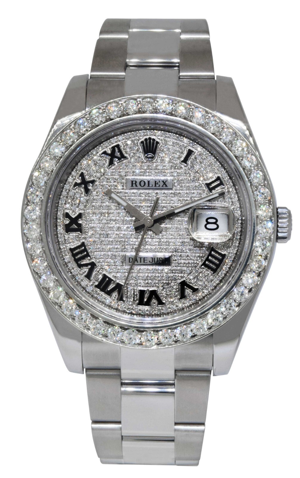 Rolex Datejust II Steel Pave Diamond Roman Dial & Bezel 41mm Oyster Watch 116300