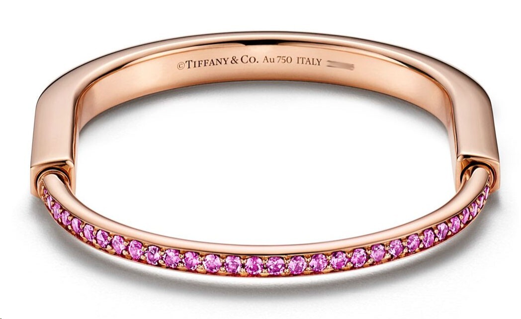 Tiffany & Co. Tiffany Lock Bangle 18k Rose Gold Pink Sapphires Bracelet Medium Tiffany & Co. Tiffany Lock Bangle 18k Rose Gold Pink Sapphires Bracelet Medium