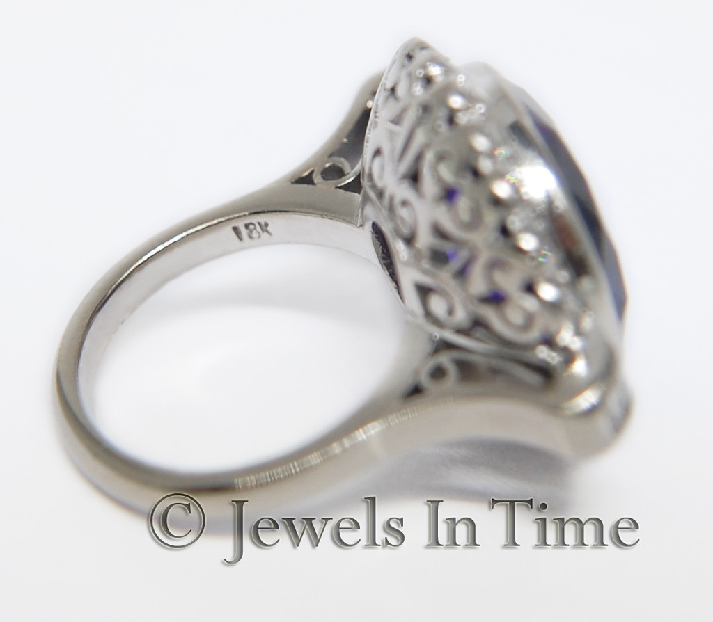 11.00 Carat Amethyst & Diamond Diamond Ring in 18K White Gold Size 6.75