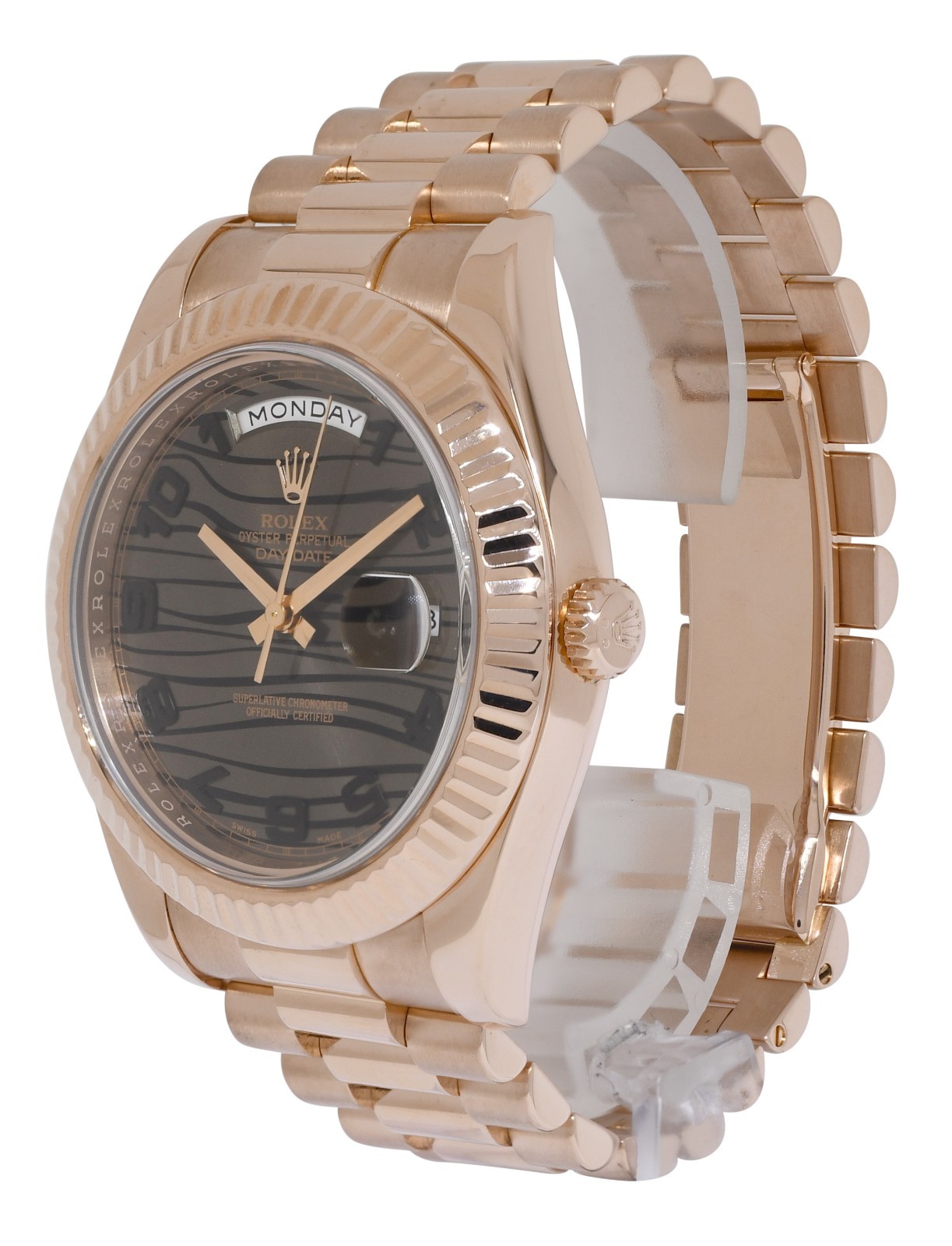 Rolex Day-Date II President 18k Rose Gold Bronze Wave Dial 41mm Watch V 218235