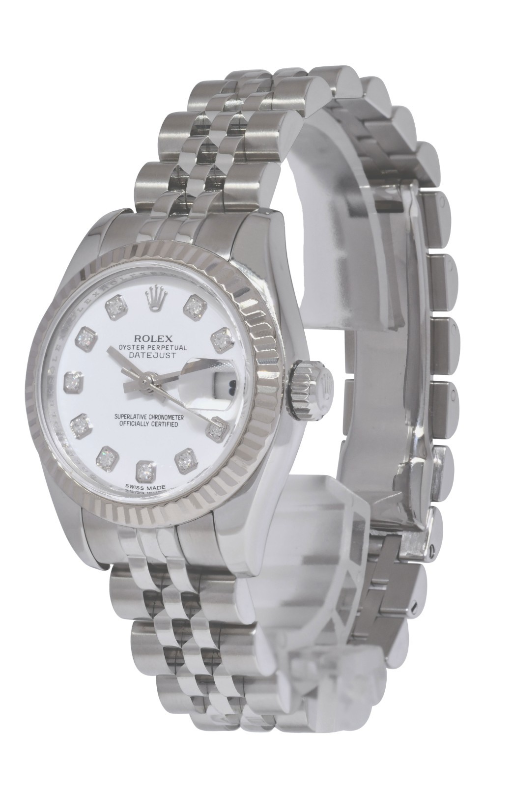 Rolex Datejust Steel/18k Gold Bezel White Diamond Dial 26mm Watch G 179174