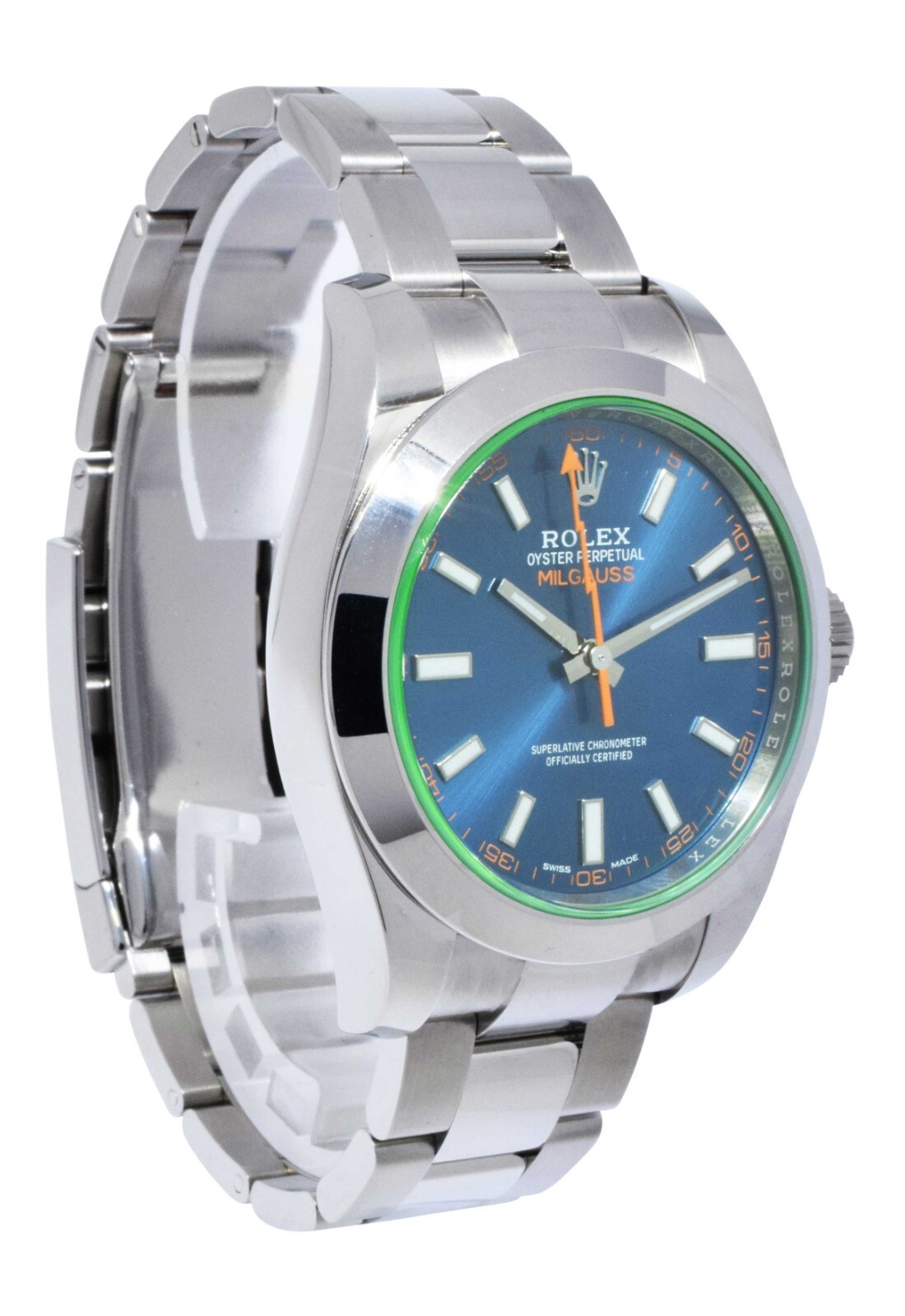 Rolex Milgauss Steel Blue Dial Green Crystal Mens 40mm Watch +Card '21 116400