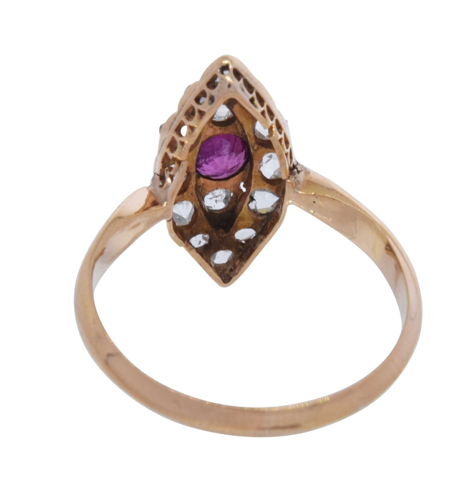 Diamond & Ruby Marquise Shape Ladies Vintage Ring in 14k Rose Gold