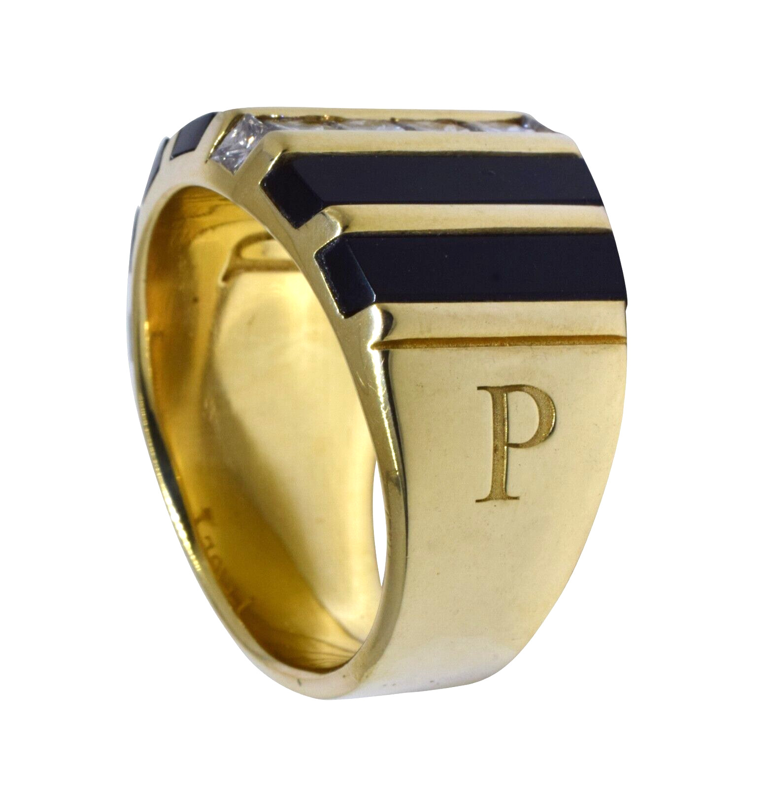 Piaget 18k Yellow Gold Gents Diamond & Onyx Ring Size 12 / 67 EU