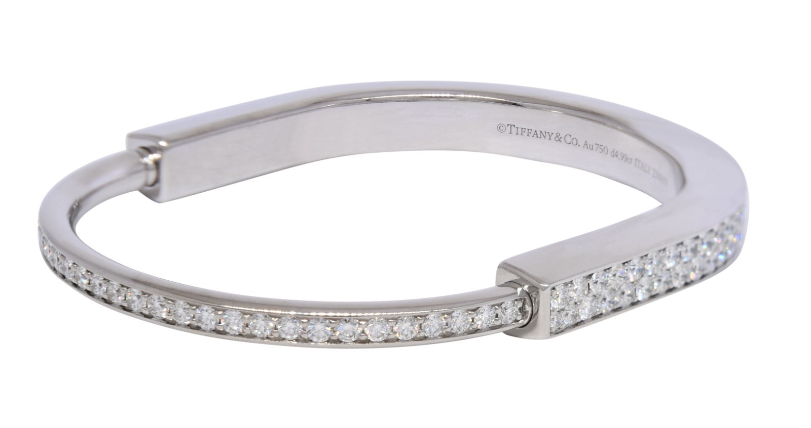 Tiffany & Co. Tiffany Lock Bangle Full Pave Diamond White Gold Bracelet Medium