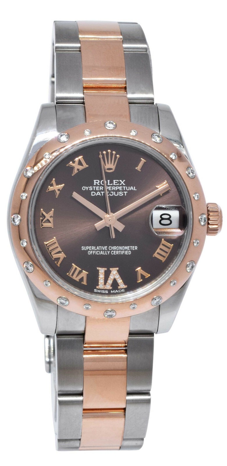 Rolex Datejust SS/18k RG Diamond Bezel Chocolate Dial 31mm Watch 178341