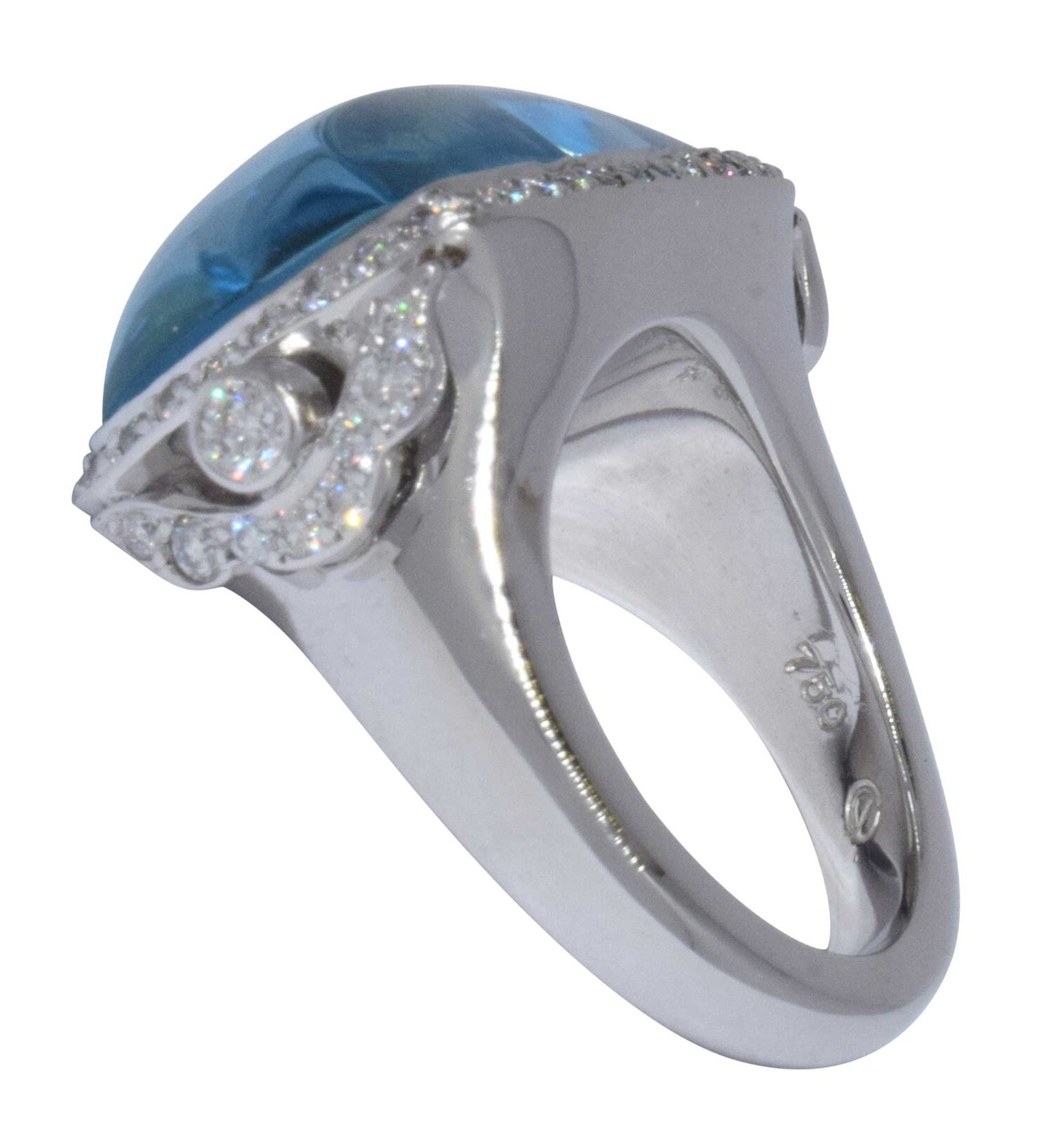 Ladies 18K White Gold 22.19ct Blue Topaz & Diamond Ring 6.25
