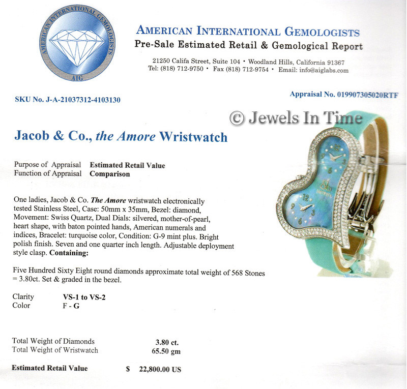 Jacob & Co. Amore Ladies 3.80 CT Diamond & MOP NOS