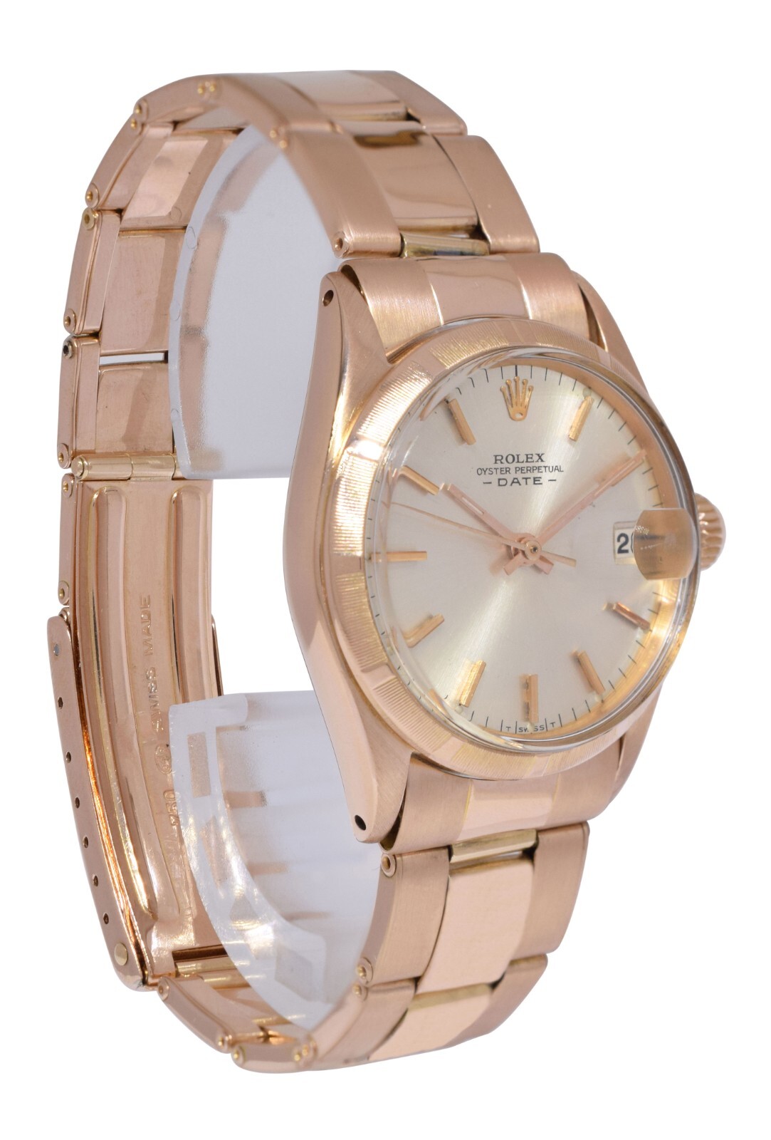 Rolex Date 18k Rose Gold Silver Dial Rivet Ladies 30mm Vintage Watch 6625