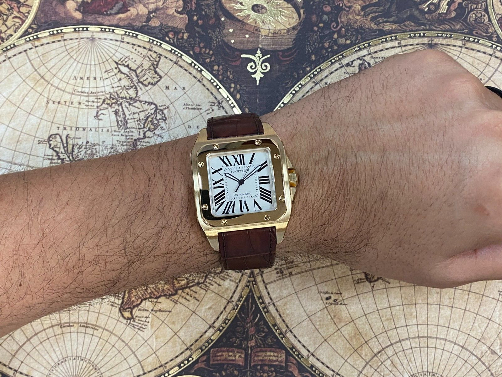 Cartier Santos 100 XL 18k Yellow Gold Mens Automatic Watch W20071Y1 2657