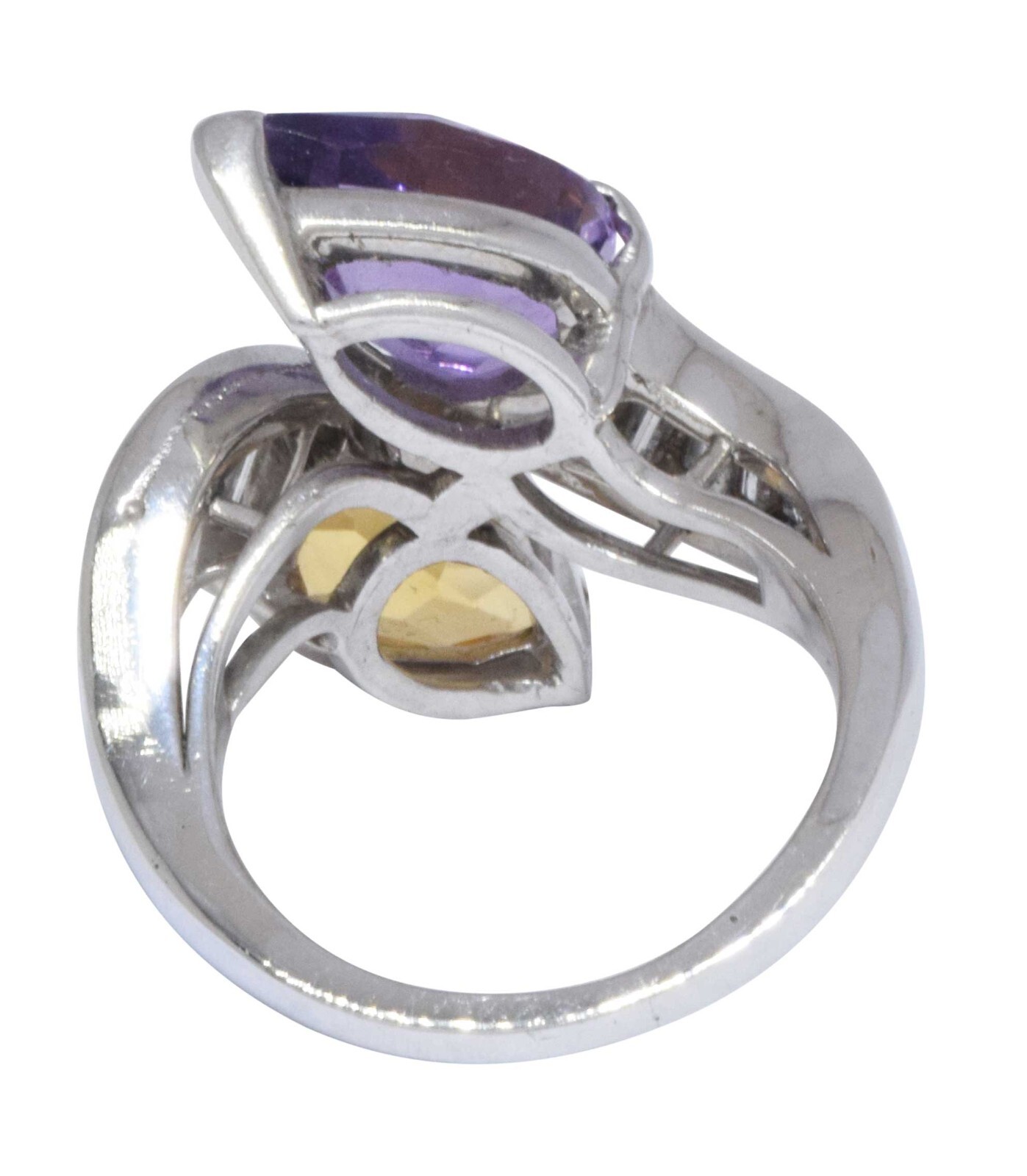 Platinum Diamond Amethyst & Citrine Ladies Ring Size: 5.75