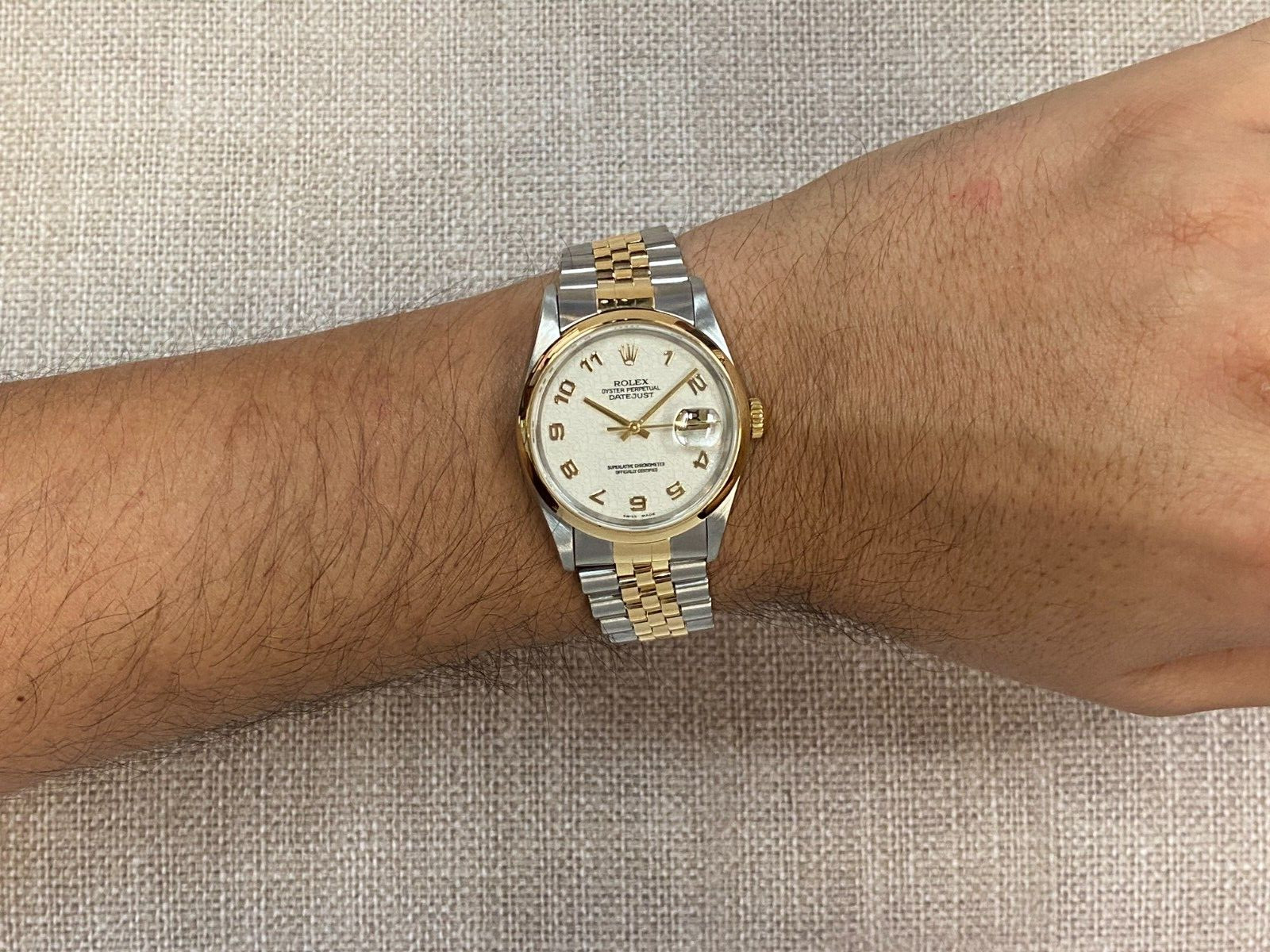 Rolex Datejust 18k Yellow Gold/Steel Silver Jubilee Dial Mens 36mm Watch U 16203 Rolex Datejust 18k Yellow Gold/Steel Silver Jubilee Dial Mens 36mm Watch U 16203