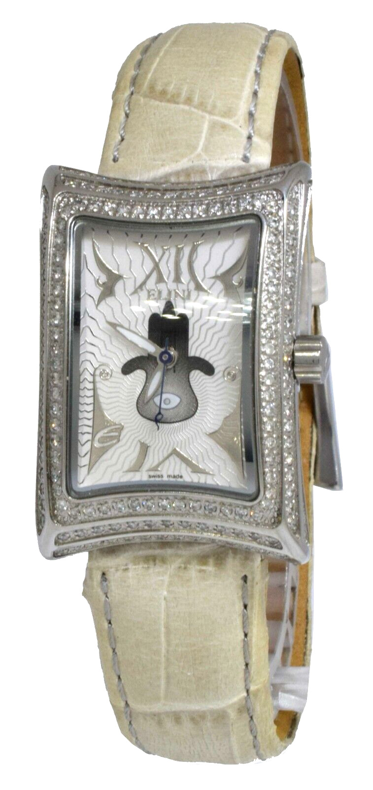 Elini Nazar Lucky Hand Hamsa Steel Diamond Ladies Quartz Watch on Leather Strap