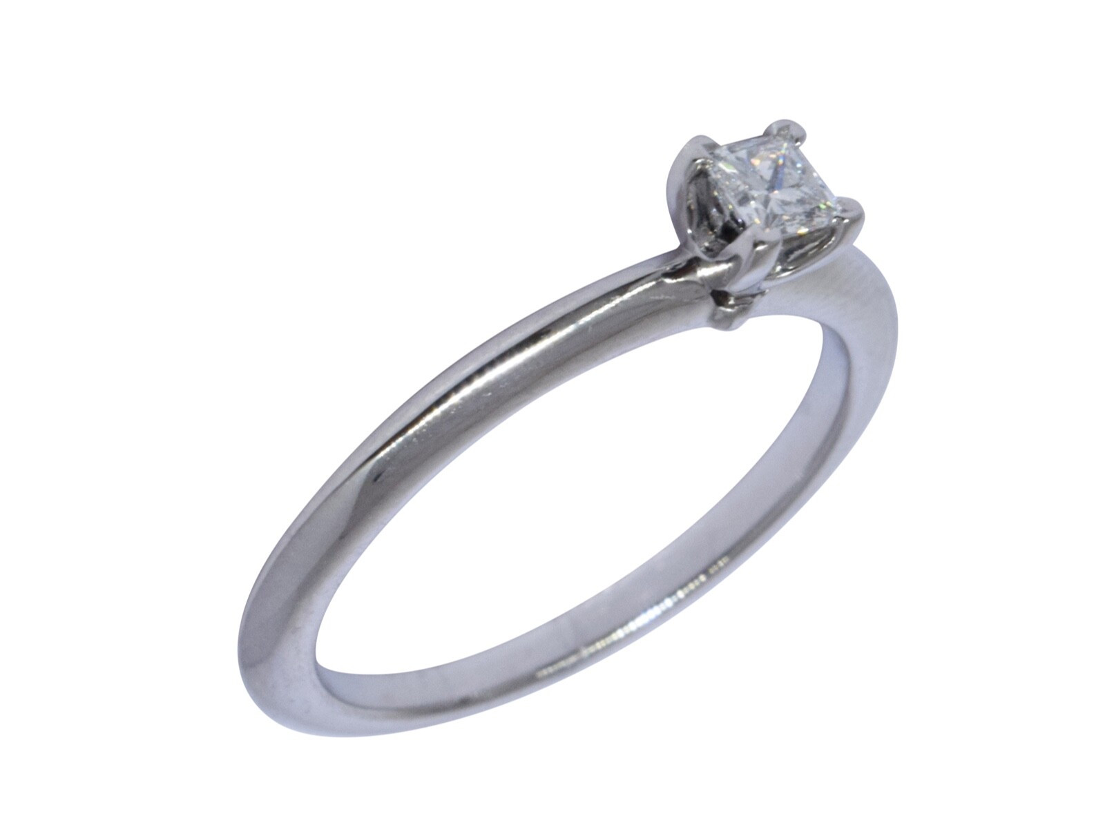 Tiffany & Co. 0.17 Carat Princess Cut Diamond & Platinum Ring & Box Size 6