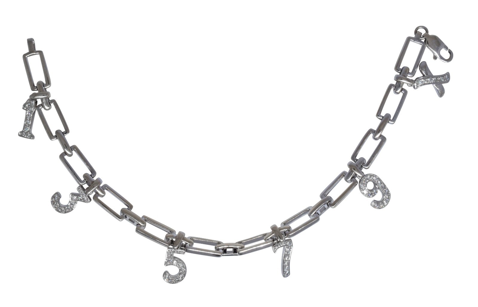 18k White Gold & Diamond Bracelet with Dangling Numbers 18k White Gold & Diamond Bracelet with Dangling Numbers