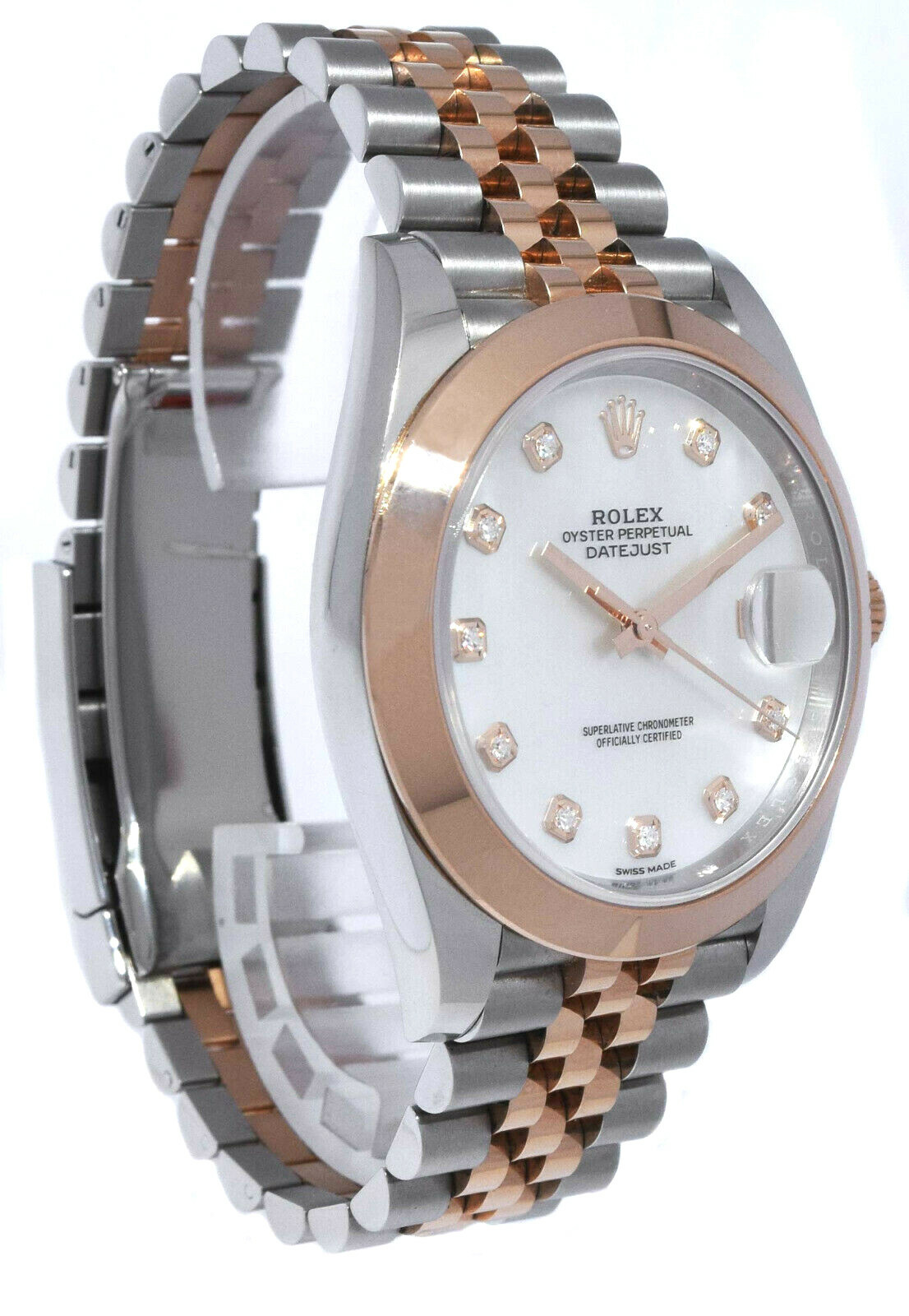 NOS Rolex Datejust 41 Steel/18k RG MOP Diamond Dial Watch B/P '21 126301