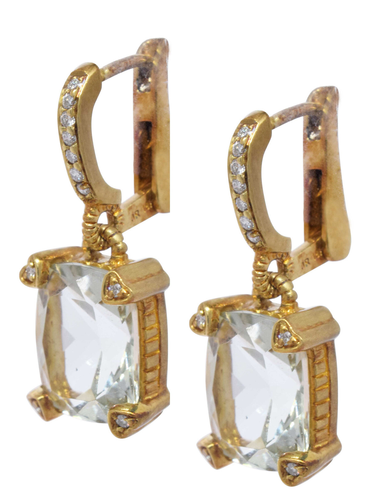 Judith Ripka 18K Diamond & Prasiolite Earrings New