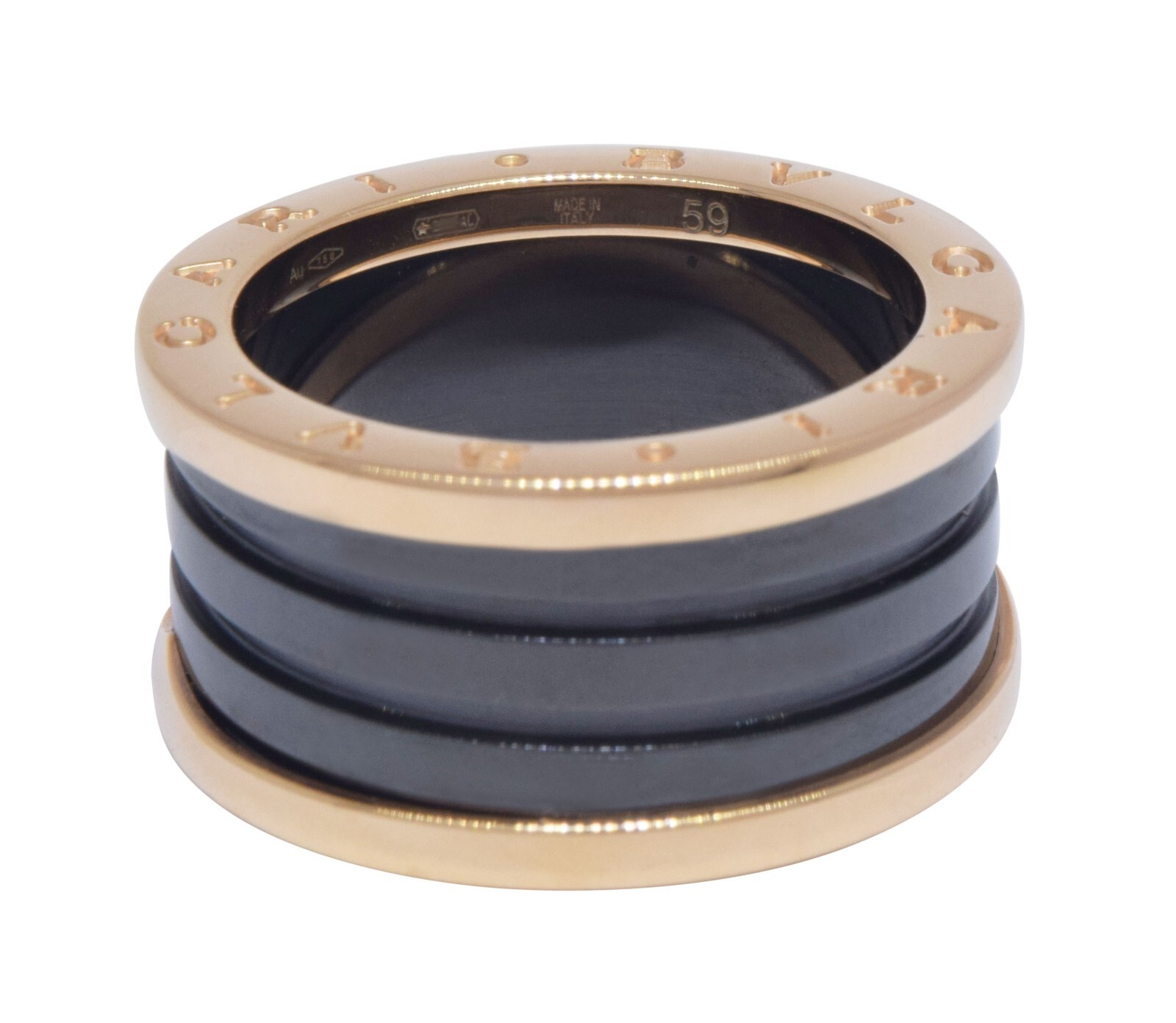 Bvlgari B.Zero1 18k Rose Gold & Black Ceramic Four Band Ring Size 59 B/P 345857