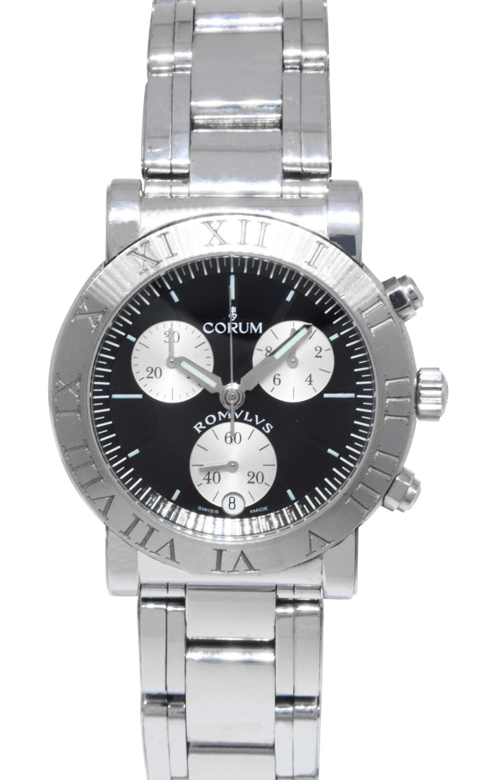 Corum Romulus Chronograph Steel Black Dial Mens 40mm Quartz Watch 396.701.20 Corum Romulus Chronograph Steel Black Dial Mens 40mm Quartz Watch 396.701.20